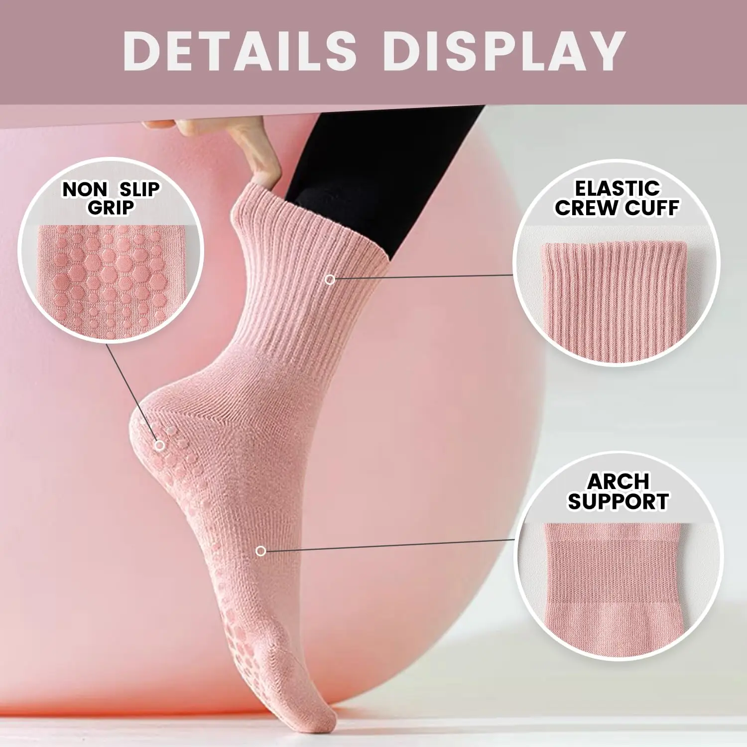 ถุงเท้าโยคะสำหรับผู้หญิง 4 คู่ - Grip Sock Yoga บทวิจารณ์และราคา